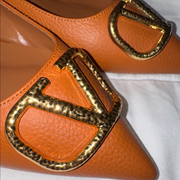 Valentino Orange Leather Flats with Gold Accent - Picture 6 of 7